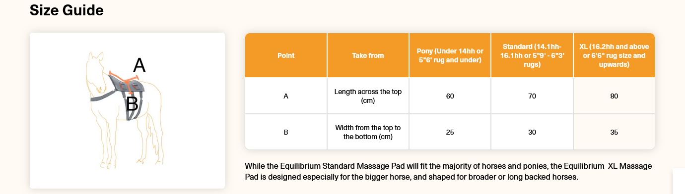 Equilibrium Massage Pad 23 (Image)  Size Chart